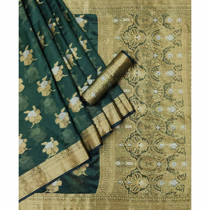 Dark Green Woven Organza Saree