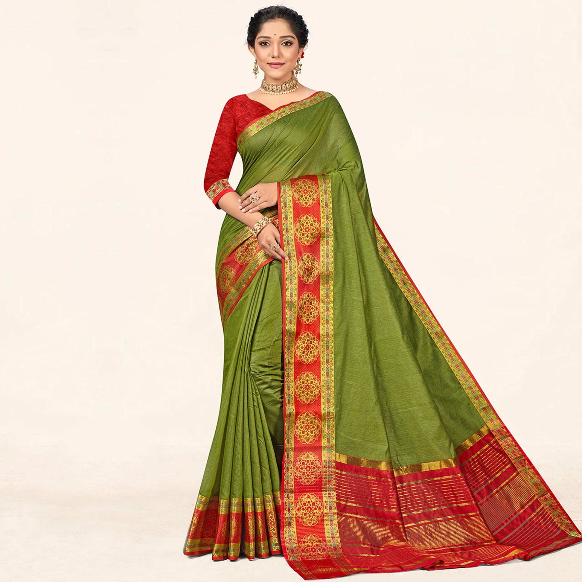 Mehendi Woven Cotton Saree