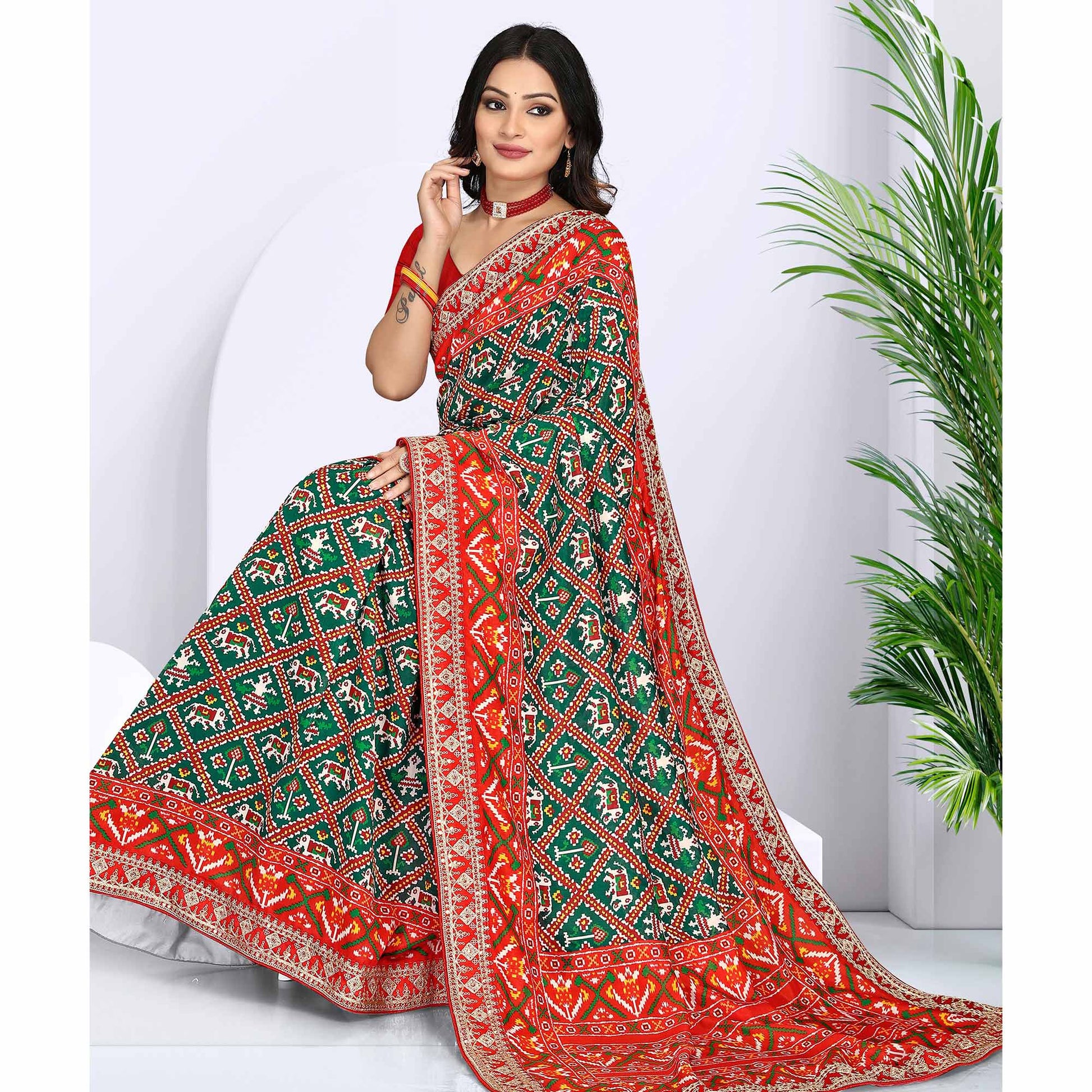 green-red-digital-printed-with-sequins-vichitra-silk-saree