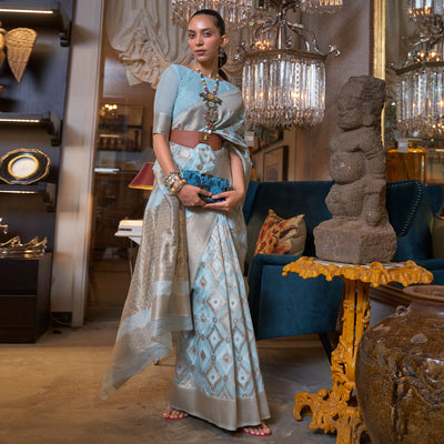 Light Blue Woven Art Silk Saree
