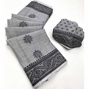 Grey Thread Woven Cotton Silk Saree