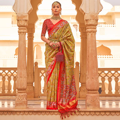a-green-red-printed-tussar-silk-saree-with-tassels