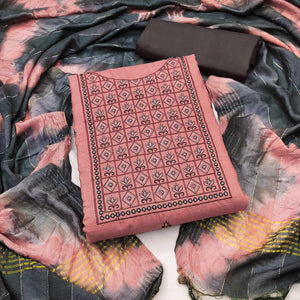 Gajari Pink Embroidered Cotton Blend Dress Material