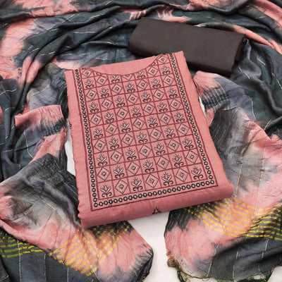 Gajari Pink Embroidered Cotton Blend Dress Material