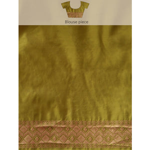 Mehendi Green Floral Woven Organza Silk Saree With Tassels