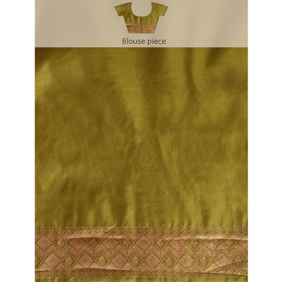 Mehendi Green Floral Woven Organza Silk Saree With Tassels