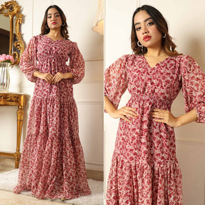 Maroon Printed Georgette Gown