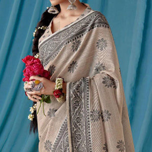 Chikoo Thread Woven Cotton Silk Saree