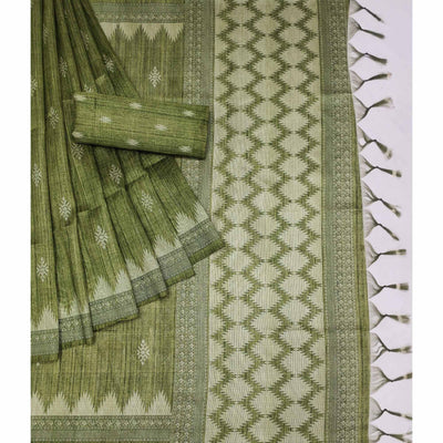 green-printed-tussar-silk-saree-with-tassels