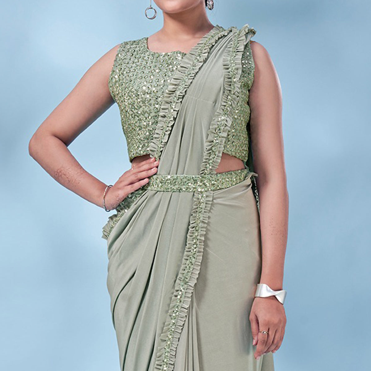 green-sequins-embroidered-ready-to-wear-lycra-saree