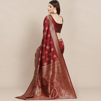 Maroon Woven Banarasi Silk Saree