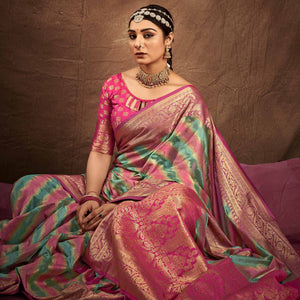 green-pink-woven-art-silk-saree