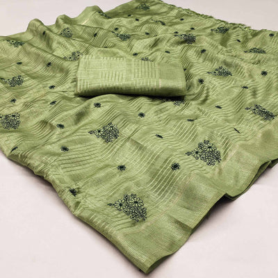 green-floral-embroidered-art-silk-saree