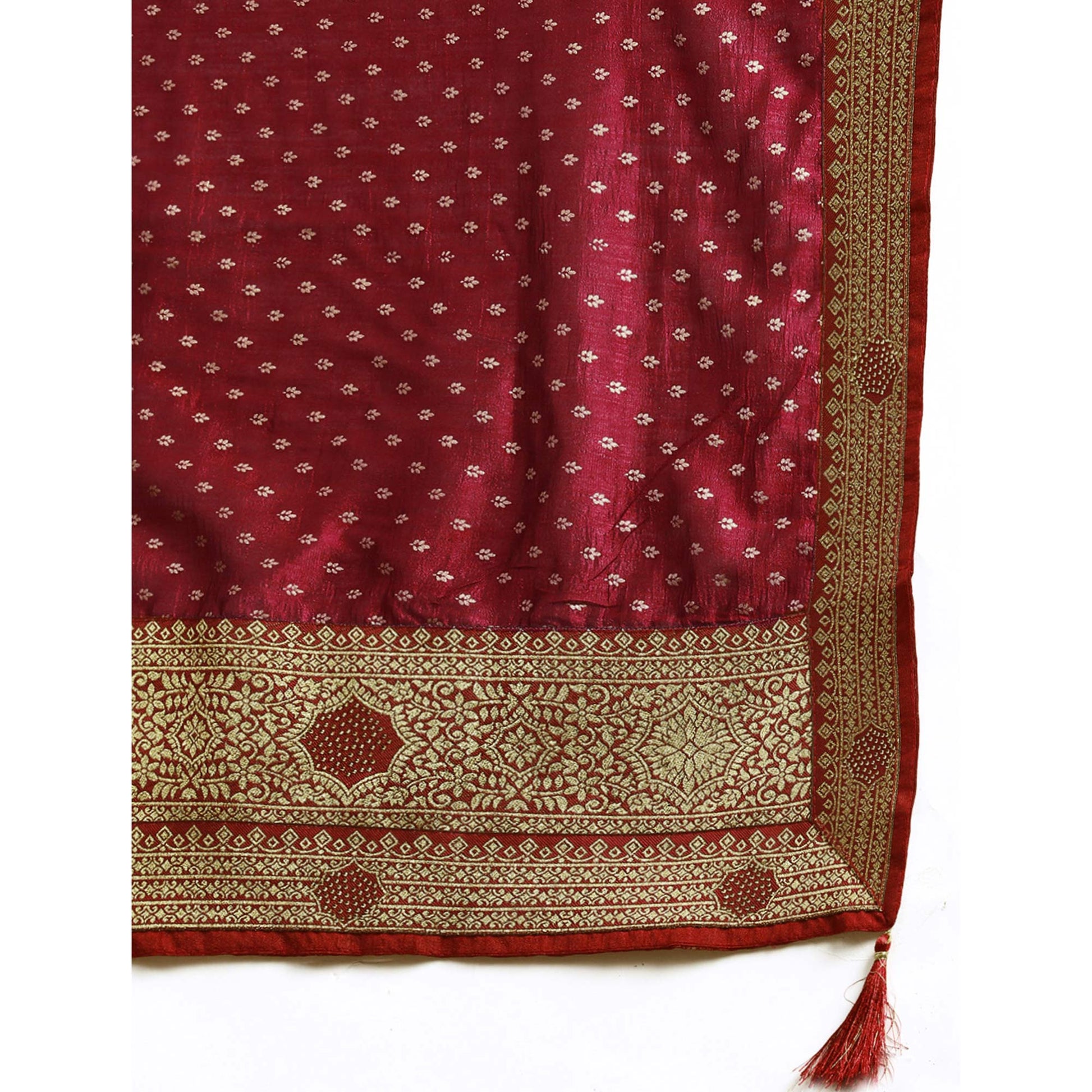 Maroon Foil Printed With Swarovski Vichitra Silk Saree
