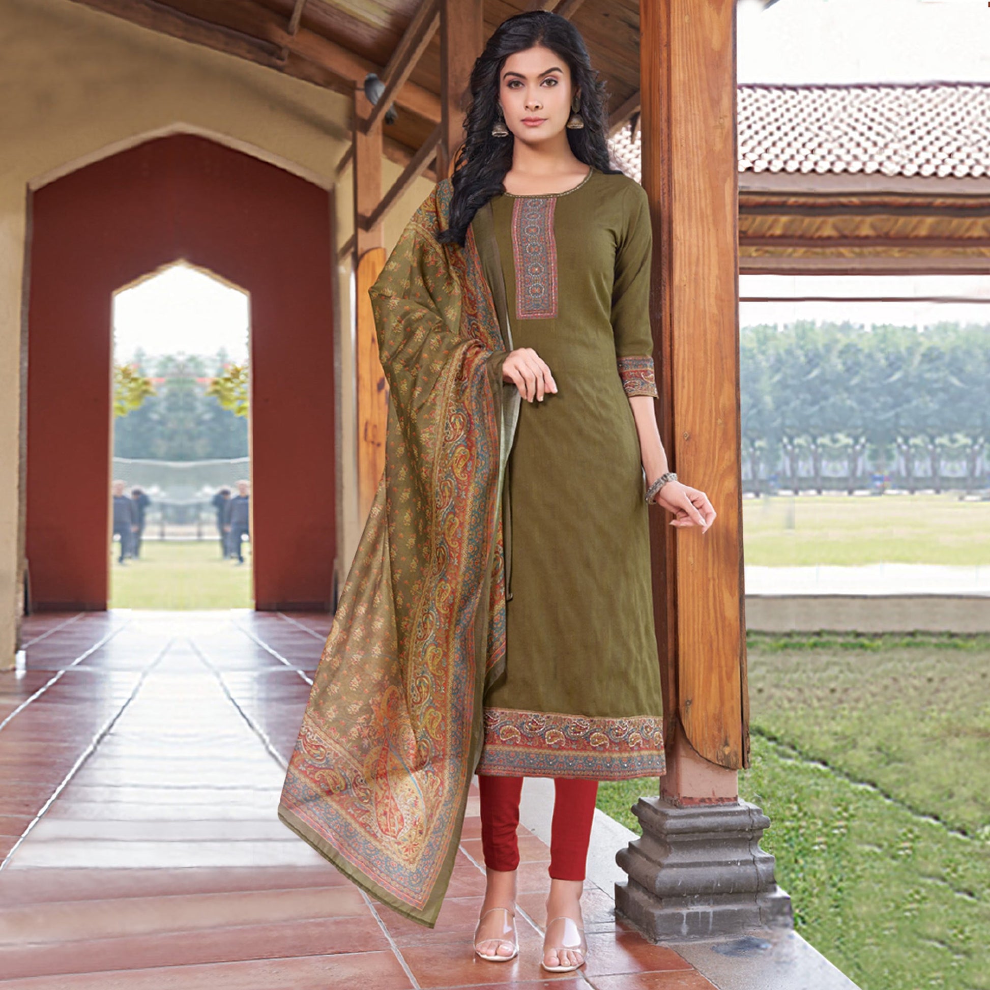 8-green-embroidered-rayon-kurti-with-dupatta