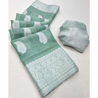 green-woven-linen-saree-3