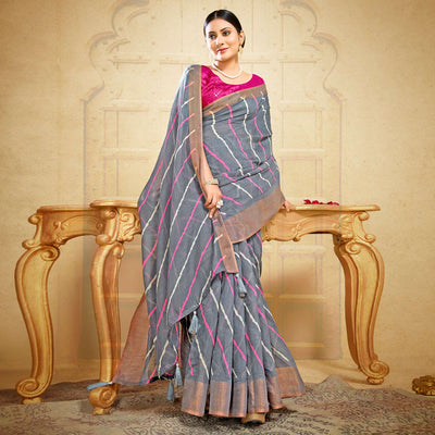 grey-leheriya-printed-linen-saree