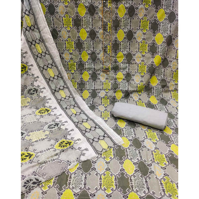 Grey Printed Pure Cotton Dress Material