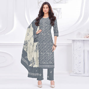 Grey Printed Cotton Suit