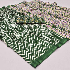 green-striped-printed-art-silk-saree