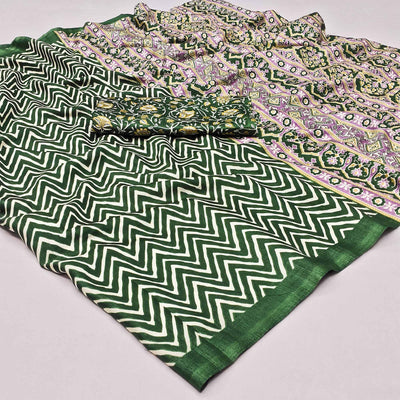 green-striped-printed-art-silk-saree