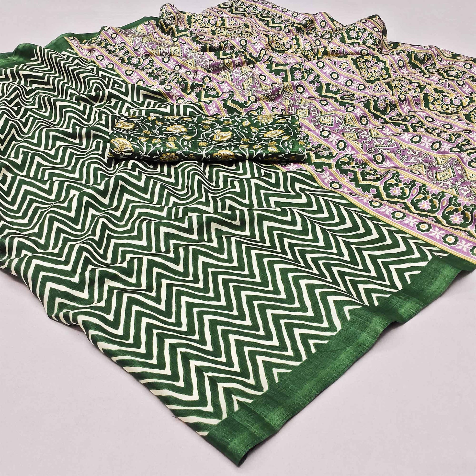 green-striped-printed-art-silk-saree