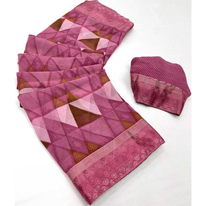Gajari Pink Geometric Printed Georgette Saree