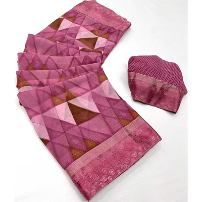 Gajari Pink Geometric Printed Georgette Saree