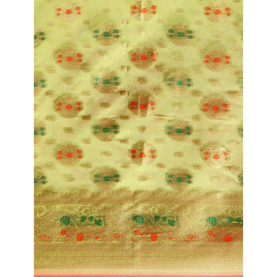 Mehendi Green Floral Woven Organza Silk Saree