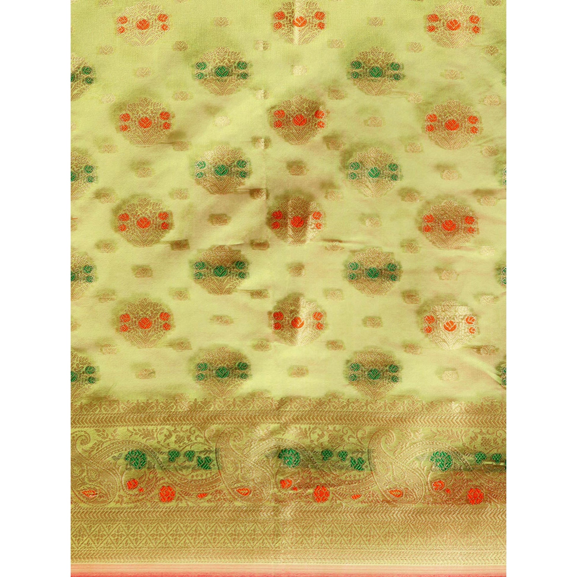 Mehendi Green Floral Woven Organza Silk Saree