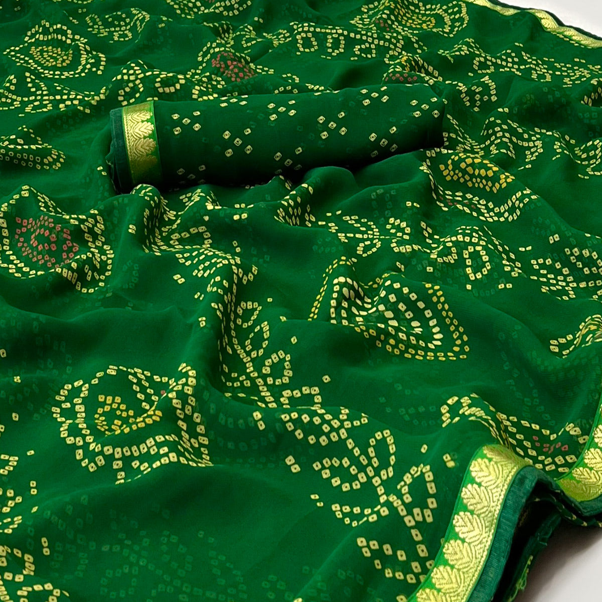 green-bandhani-printed-georgette-saree-with-designer-border