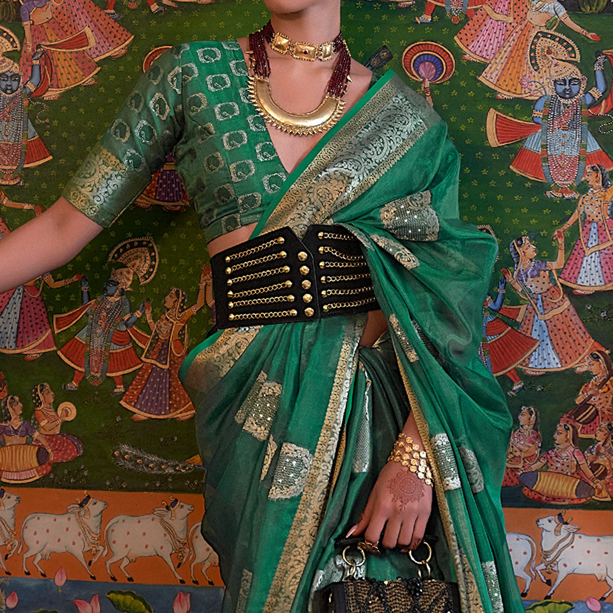 green-woven-organza-saree-with-tassels-6