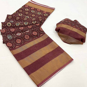 Mauve Digital Floral Printed Viscose Saree