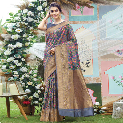 Grey Woven Art Silk Saree