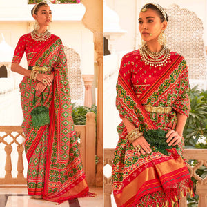 b-green-red-printed-tussar-silk-saree-with-tassels