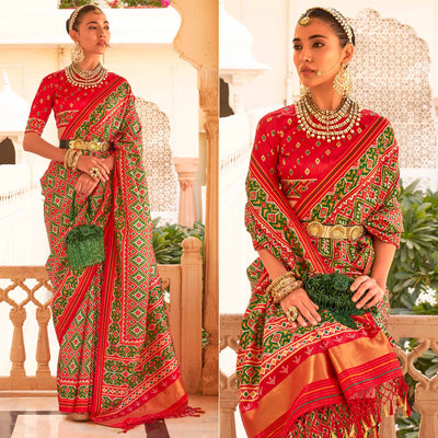 b-green-red-printed-tussar-silk-saree-with-tassels