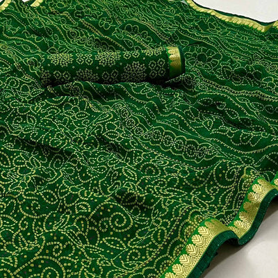 dark-green-bandhani-printed-georgette-saree-with-designer-border