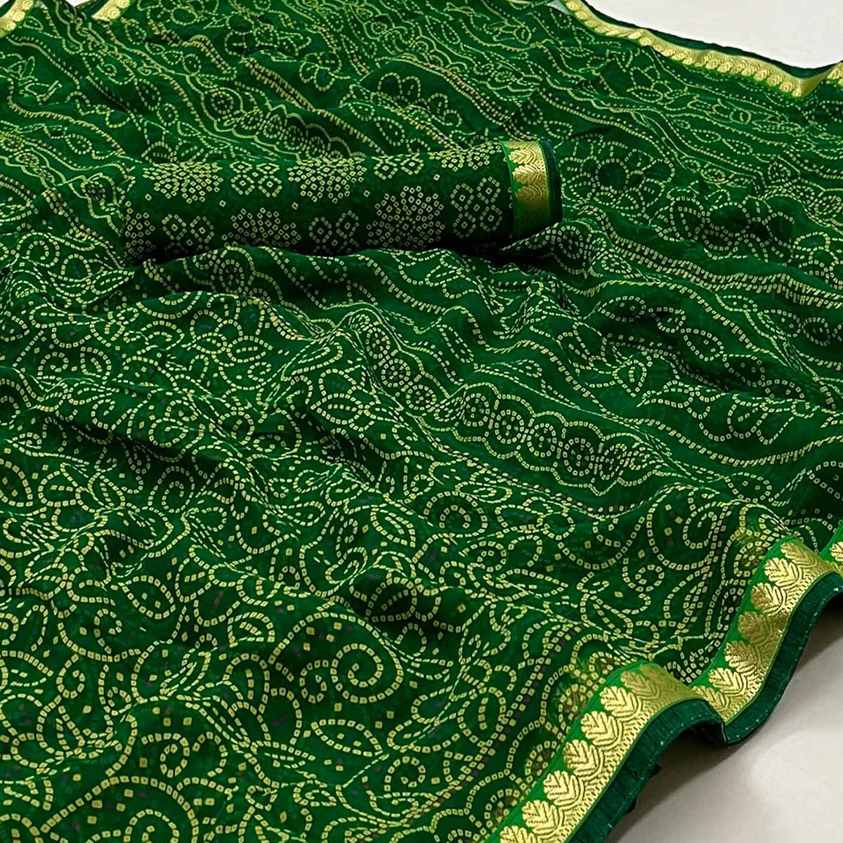 dark-green-bandhani-printed-georgette-saree-with-designer-border