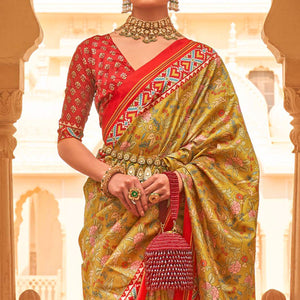 a-green-red-printed-tussar-silk-saree-with-tassels