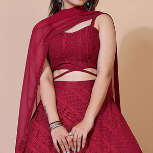 Maroon Lucknowi Chikankari Work Rayon Lehenga Choli