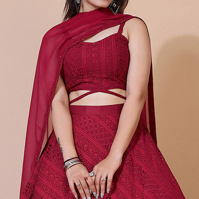Maroon Lucknowi Chikankari Work Rayon Lehenga Choli
