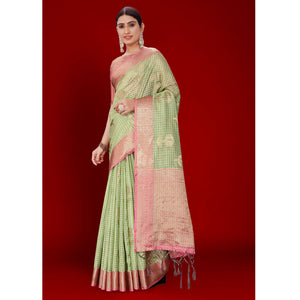 green-floral-woven-organza-saree-with-tassels-1