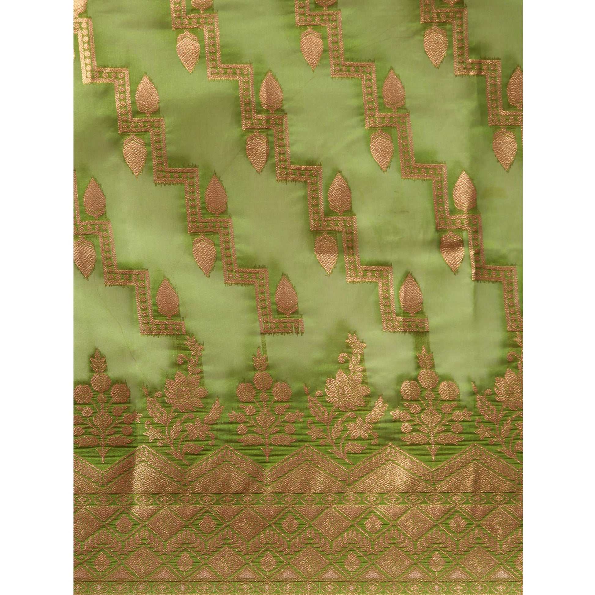 Mehendi Green Floral Woven Organza Silk Saree With Tassels