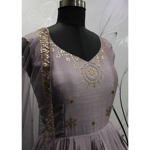 Light Violet Sequins Embroidered Chiffon Gown