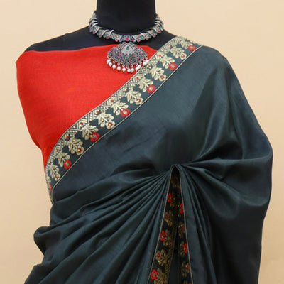 Dark Blue Woven With Stone Work Art Silk Saree