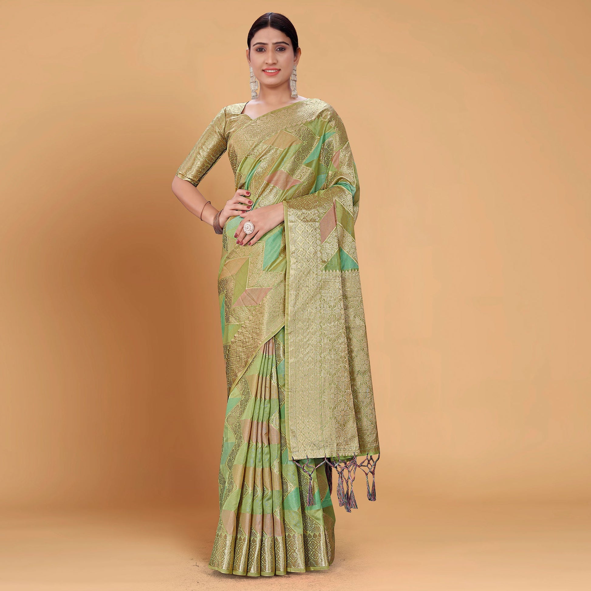 green-woven-organza-saree-with-tassels-13