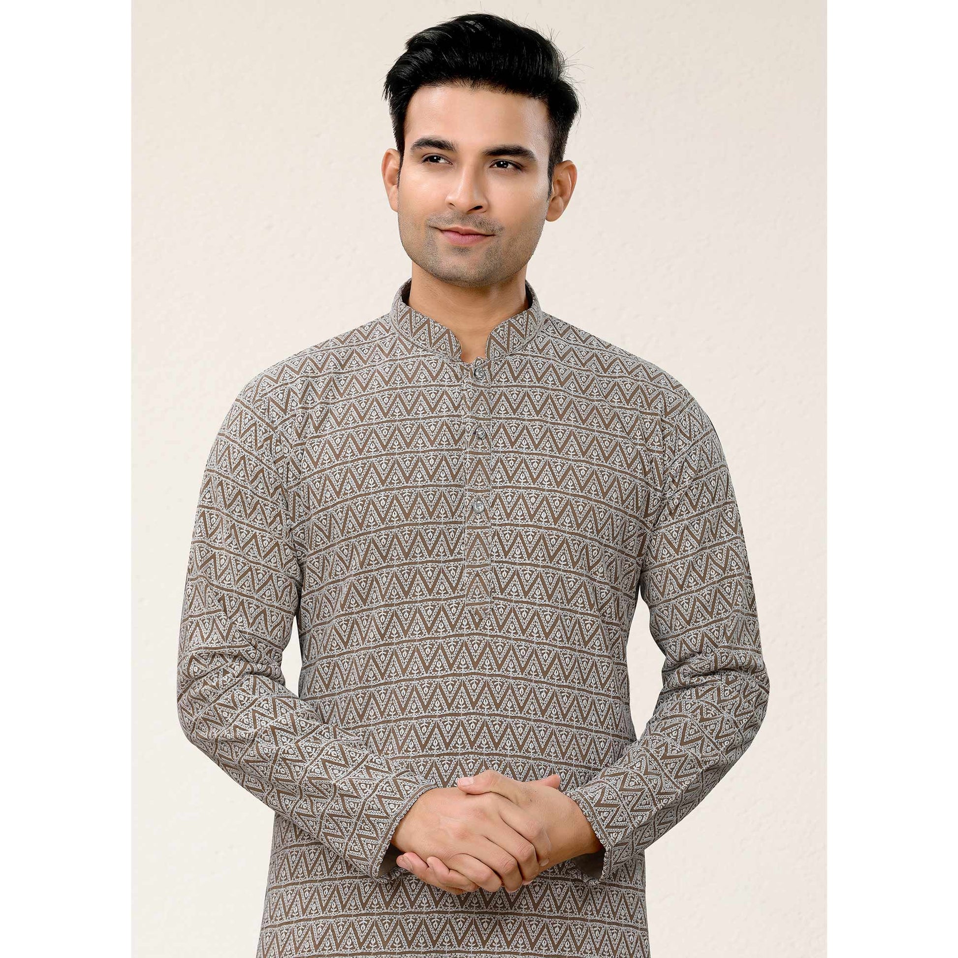 Brown Lucknowi Embroidered Georgette Kurta Pyjama Set