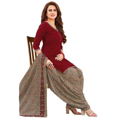 Maroon Printed Crepe Patiala Dress Material