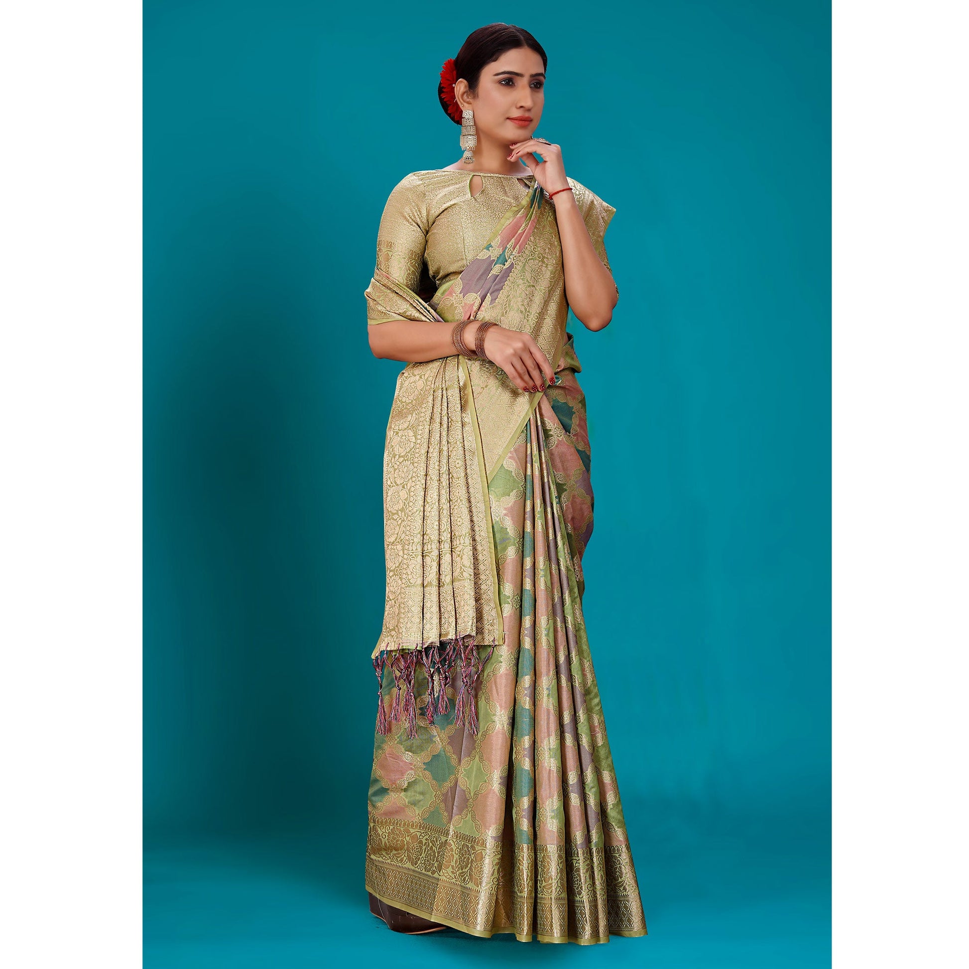 green-woven-organza-saree-with-tassels-17