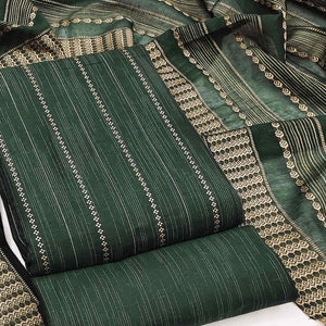 Bottle Green Woven Cotton Blend Dress Material